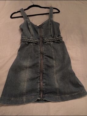 Mustard Seed Washed Blue Denim Zip-Front Dress with Braided Waist